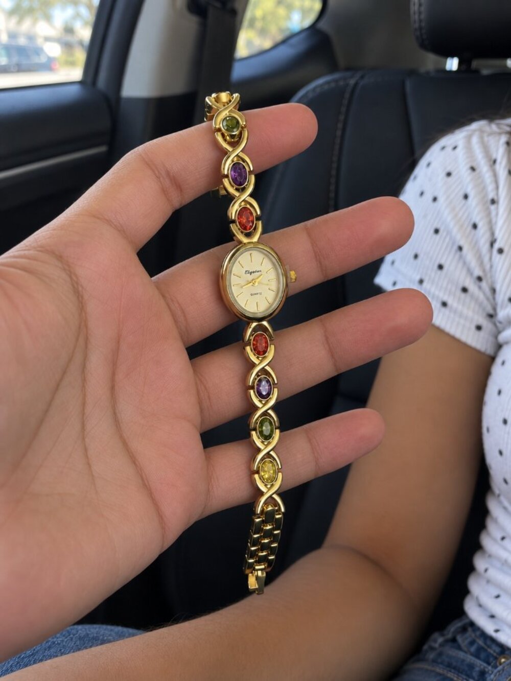 Y2K Gold Multicolor Stone Bracelet Watch Retro Coquette Jewelry OS